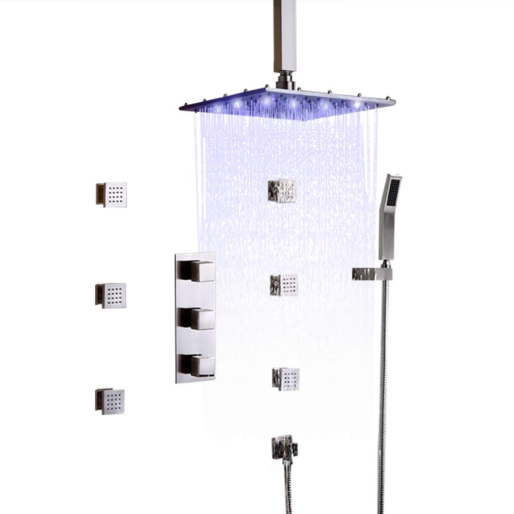 JiaYouJia 16'' LED Rain Shower System Ceiling Mount Rainfall Shower