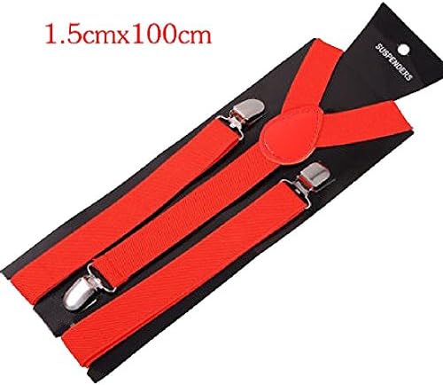 Unisex Clip-On Fashion Suspenders Y-Shape 1.5100Cm Red Adjustable Solids