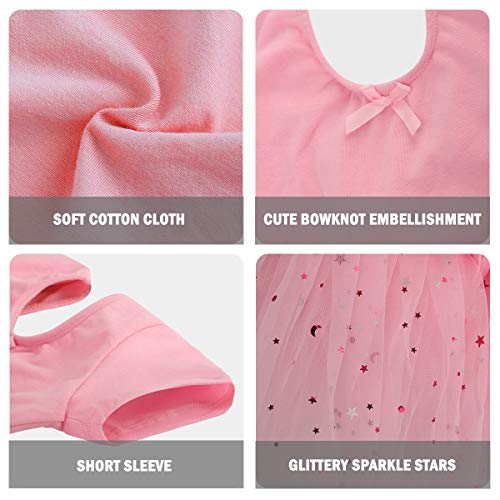 Bosowos Girls Skirted Leotard, Dance Dress Ballet Dancewear, Short Sleeve Glitter Tutu for Toddler Kid Girl