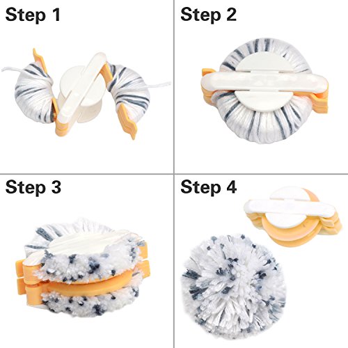 Pompom Makers, 4 Sizes Pom-pom Maker Fluff Ball Bobble Weaver Needle Craft Knitting Wool Tool Kit DIY with Sewing Scissors Fabric Shears