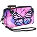 AUPET Purple Butterfly Design Digital Camera Case Bag Pouch Coin Purse with Strap for Sony Samsung Nikon Canon Kodak