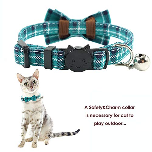 Cat Collar Breakaway with Bell and Bow Tie, Plaid Design Adjustable Safety Kitty Kitten Collars(6.8- - //coolthings.us
