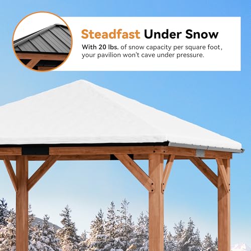 Modern Shade Permanent Wood Gazebo 10x10 with Galvanized Steel Roof image 14