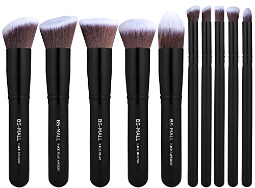 BS-MALL(TM) Makeup Brush Set Premium Synthetic Kabuki Makeup Brush Set Cosmetics Foundation Blending Blush Eyeliner Face Powder Lip Brush Makeup Brush Kit(10pcs, Black Black)