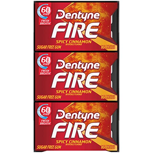 DENTYNE FIRE SPICY CINNAMON SUGAR-FREE CHEWING GUM, PACK OF 9 (144 TOTAL PIECES)