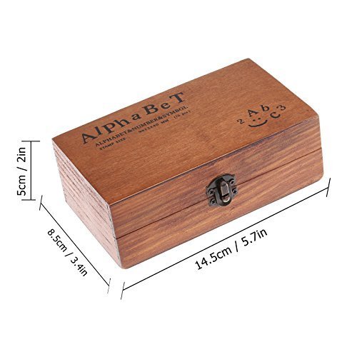 DDSKY Wooden Rubber Stamp Box Vintage Style 70 Pcs Alphabet Letter and Number Symbol Stamper Seal Set for DIY Craft Card Making Valentine's Day Gifts