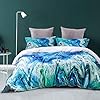 HYPREST Aqua Blue Duvet Cover Set Queen Size,3 Pcs Soft Cooling Aesthetic Duvet Cover with Ties and Zipper,Ocean Beach… 51j Tz3nLvL. SS100