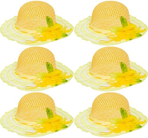 6 Pack Cutie Collections Girls Tea Party Flower Costume Sun Hats (Yellow)