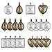 Accmor 40-Pieces 4 Styles Pendant Trays 20pcs Round & Square & Heart & Teardrop 20pcs Bright Glass Cabochon Dome Tiles Crafting DIY Jewelry Gift Making