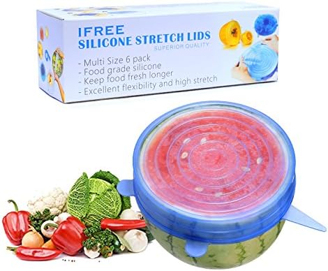 Silicone Stretch Lids - IFREE Reusable Durable Expandable BPA Free FDA Approved Bowl Covers for Platters, Dishes, Dishwasher, Jars Microwave Freezer Safe, 6 Pack of Various Sizes (Blue)