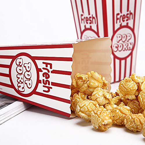 Movie Party Popcorn Boxes Food Grade - Striped Red and White - Popcorn Party Supplies for Movie Night, Festivals, Carnival Party Theme (100boxes)