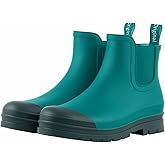 planone Women’s Fashion Waterproof Short Chelsea Rain Boots Durable Non Slip Ankle Rubber Boots Work Booties Lightweight Outdoor Garden Shoes with Removable Insole