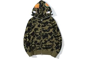 AICSOLL Ape Hoodie Full Zip Up Hooded Jacket Shark Mouth Jacket Fashion Street Wear Camo Sweatshirts for Men/Women