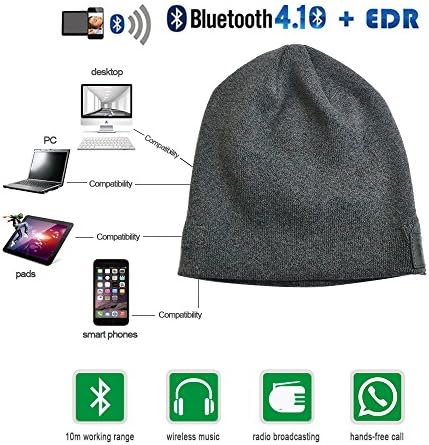 LangKou Wireless Bluetooth 4.0 beanies Headphone 100% Cotton Soft Warm hat headset Washable design Color Gray &amp; Black …