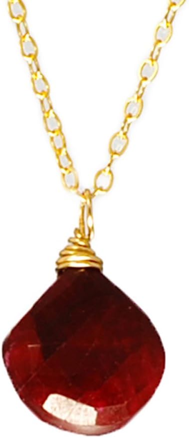 NY6design Healing Gemstone Corundum Ruby Drop Pendant & 14k Gold Filled Chain Necklace 17" N16072015a