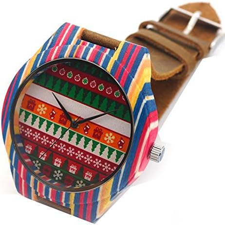 Elegant Colorful Men's Wooden Watches Pure Leather Band Relogios