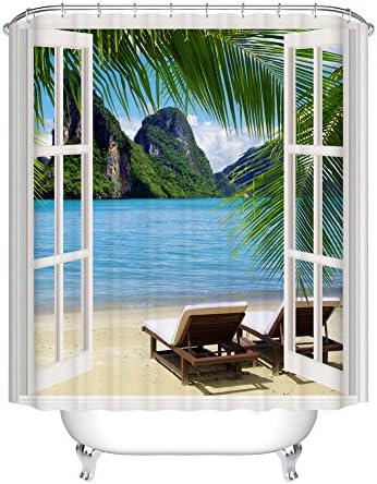 Fangkun Shower Curtain Art Window Frame Landscape Painting for Home Decor - Polyester Fabric Bathroom Shower Curtains Set - 12pcs Hooks - 72 x 72 inches