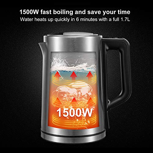 Electric Stainless Steel Tea Kettle 1.7L, Bonsenkitchen Electric Kettle