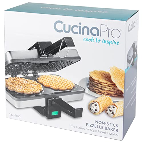 Pizzelle Maker- Nonstick Electric Baker Press Makes Two 5-Inch Cookies at Once- Recipe Guide Included- Fun Baking Supplies for Party- Italian Dessert Treat Making Made Easy- Housewarming Gift for Her