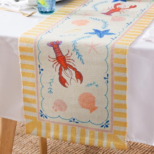 furn. Brunch Stripes Table Runner – Washable Nautical Stripe Lobster Quick Drying Dining Table Decoration (Multicolour - 220x35cm)