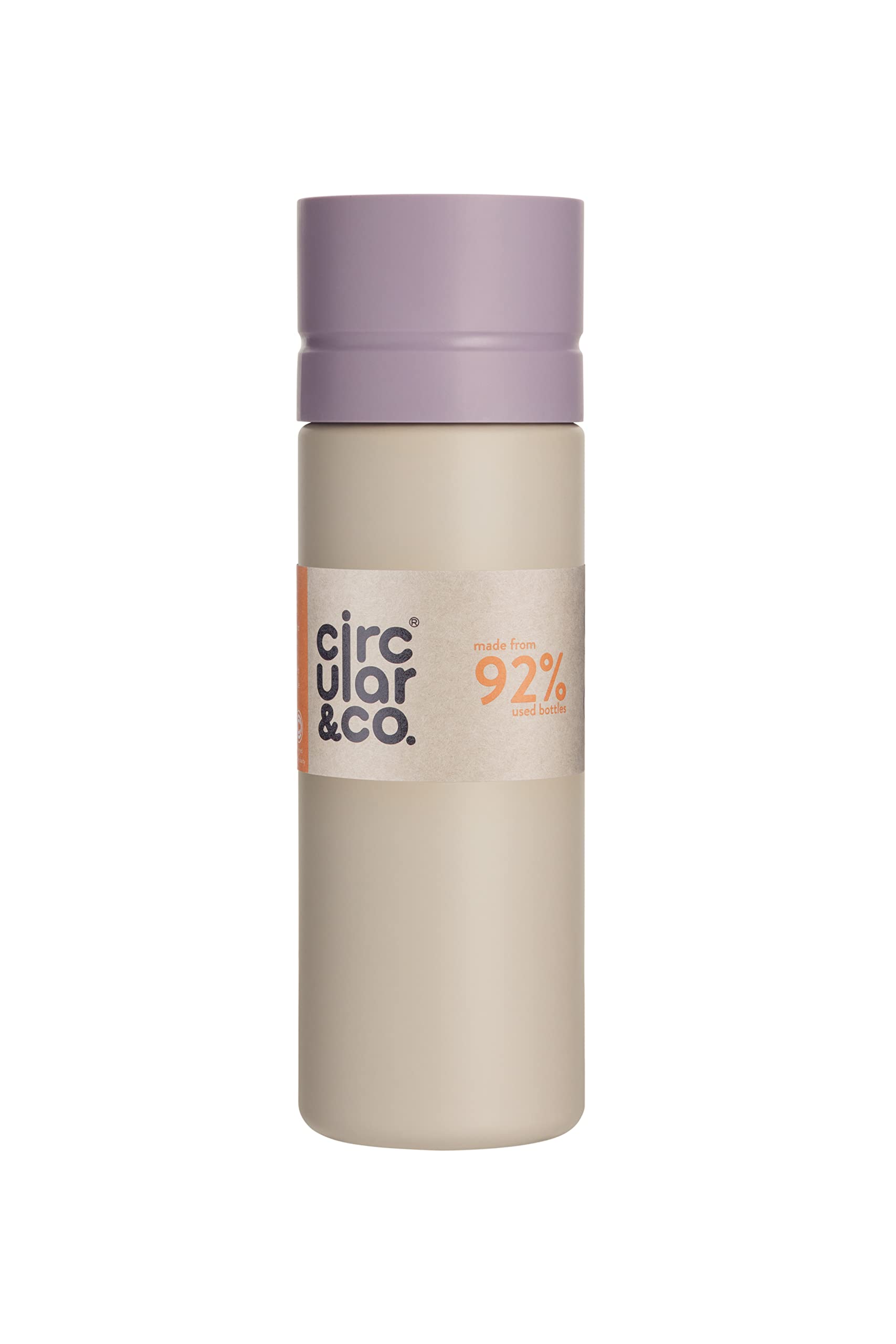 Circular and Co Leakproof 600ml Reusable Water Bottle made from 92% Single-Use Bottles (Chalk Bottle & Purple Lid)