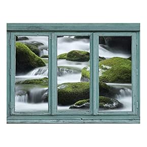 Mossy River Stones and Misty Water Streams Down a Forest Creek - Wall Mural, Removable Sticker, Home Decor - 24x32 inches