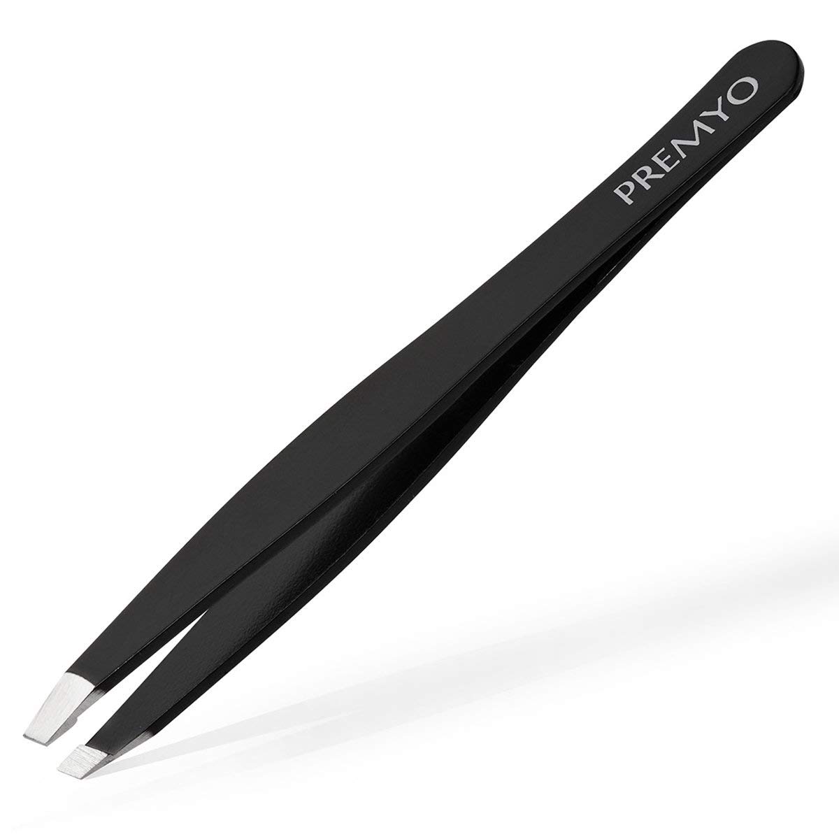 PREMYO Eyebrow Tweezers with Slanted Perfectly Aligned Tips - Easy to Use Precision Plucking - Stainless Steel