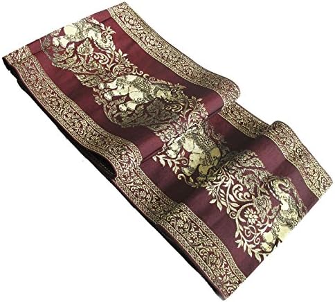 Beautiful Elephant Thai Silk Table/bed Runner Maroon Size : 14 X 72 Inches