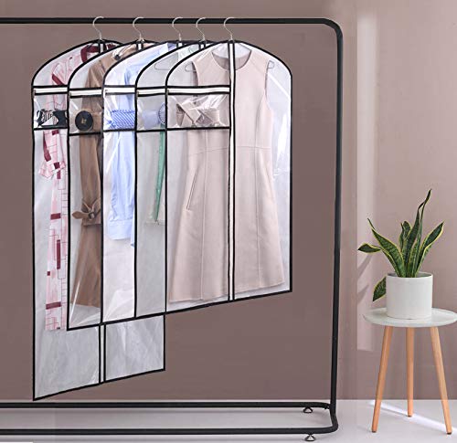 KIMBORA Hanging Garment Bags for Closet Clothes Storage Clear Dust Covers Breathable Light weight Suit Bags with Accessories Zipper Pocket (White, 5) - Thumbnail 5