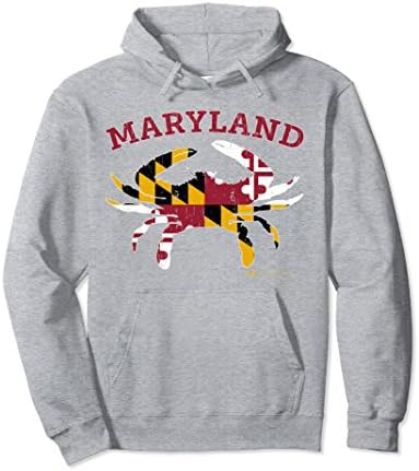 Unisex Vintage Blue Crab Maryland State Flag Pullover Hoodie XL: Heather Grey
