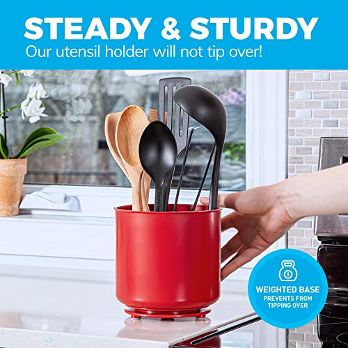 Extra Large Rotating Red Utensil Holder with Sturdy NoTip Weighted