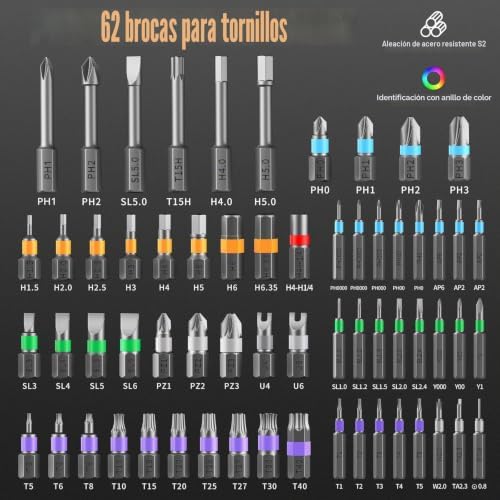 Conjunto de chave de fendas trançada de 66 polegadas e 1, pega destacável, cabeça de 6,2°, brocas de aço S2 combináveis, kit portátil para mobiliário, computadores, bicicletas, bricolage