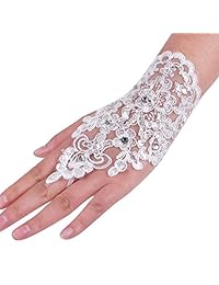 MisShow - Guantes de encaje sin dedos, para novia, fiesta de boda