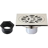 4" Brass Square Grid Shower Drain with Hair Strainer, Polished Nickel