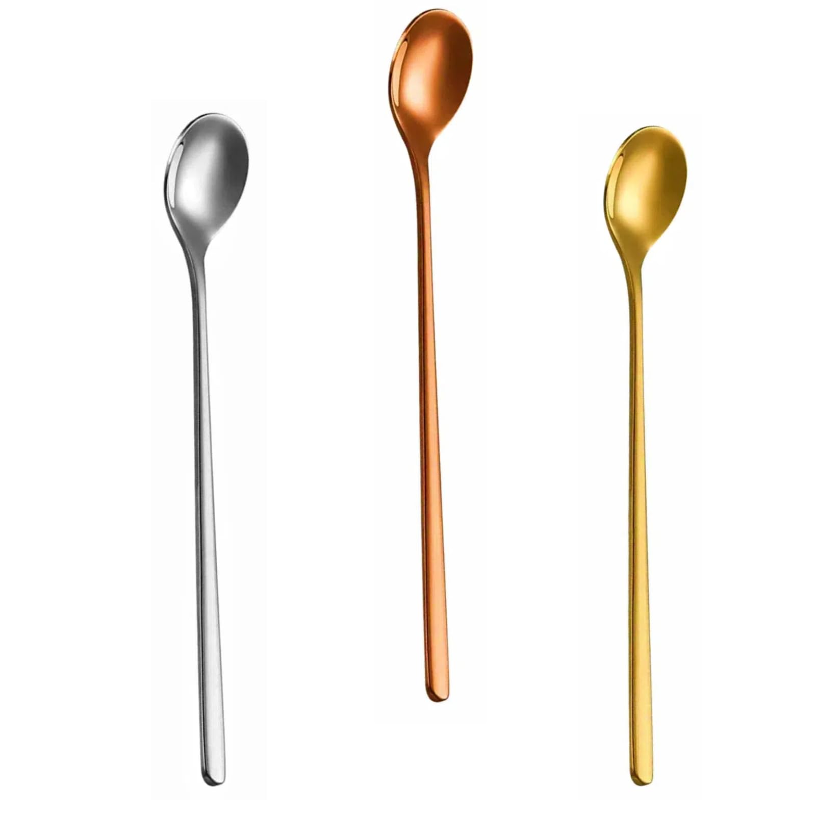 Photo 1 of 2 ONLY —— Cyoufine 3 Color 6.7-Inch Coffee Spoon Set, Long Handle metal Stirring Spoons Teaspoon, Gold Silver Stainless Steel Small Teaspoons, for Cocktails, Iced Tea, Milkshakes, Smoothies, Ice Cream.— MISSING GOLD 