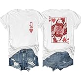 Heart Queen Women Playing Card Queen Valentine's Day Graphic T Shirts Casual Tops