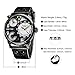 Men's Black Leather Strap Watches - Quartz Analog Date, Dual Time, Big Face Casual Wrist Watch for Men