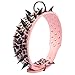 Beirui Sharp Spiked Studded Dog Collar - Stylish Leather Dog Collars - 2 Inch in Width Fit for Medium & Large Dogs - Such as Pitbull Mastiff - Black Rivets & Pink Leopard Leather,17-20