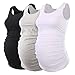 Ecavus 3PCS Womens Layering Maternity Tank Top Pregnancy Shirt Scoop Neck Sleeveless Ruched Vest (S, Black/White/Grey)