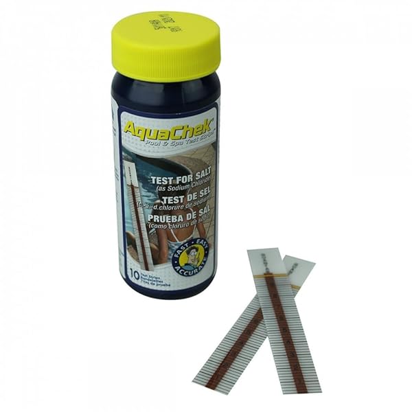 AQUACHEK SALT TEST STRIP TITRATORS FOR POOLS – SALT WATER POOL TEST STRIPS FOR SODIUM CHLORIDE – QUICK AND ACCURATE RESULTS – PROFESSIONAL WATER QUALITY TESTING KIT (10 STRIPS)