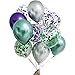 Mermaid Party Balloons Supplies Birthday Decorations Pack of 32 - Green and Purple Metallic Balloons with Glitter Confetti Clear Sparkle Decorations Party Balloon Kit for Birthday