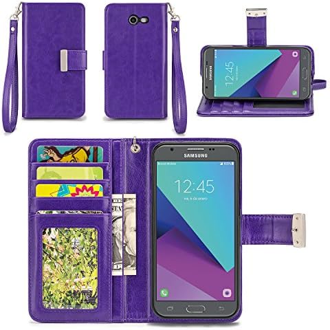 Samsung Galaxy J3 Prime Case, Samsung Galaxy J3 (2017) Case, Galaxy J3 Eclipse / J3 Mission / Sol 2 Case - IZENGATE [Classic Series] Wallet Cover PU Leather Flip Folio with Stand (Purple)