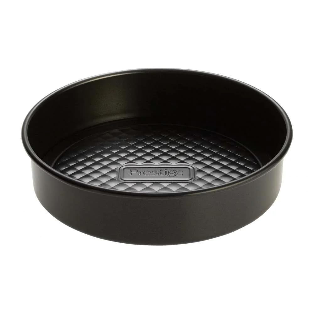 Prestige Inspire Non Stick Round Cake Tin 21cm with Loose Base - Round 8 Inch Sandwich Cake Tins for Baking, Freezer & Dishwasher Safe, Heavy Gauge Carbon Steel Bakeware, Black