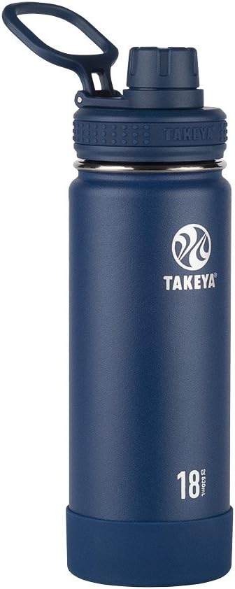 Takeya 51064 Actives Insulated Stainless Steel Water Bottle with Spout Lid, 18/8 Food Grade, Midnight, Blue, 18 OZ