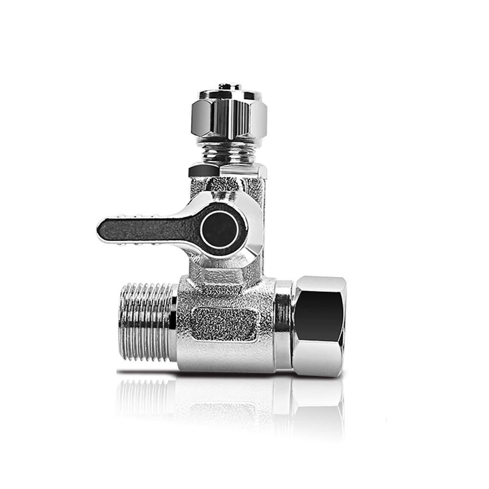 Frizzlife Brass Feed Water Adapter - EU Standard, 3/8 Inch Comp and OD Compression Angle Stop Valve for Reverse Osmosis Filters and Ice Maker