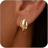 SELSHE Chunky Gold Earrings for Women,Big Flower Earrings Dainty 14K Gold Plted Dangle Stud Earrings Hypoallergenic Statement Earrings for Women Trendy Chunky Gold Jewelry