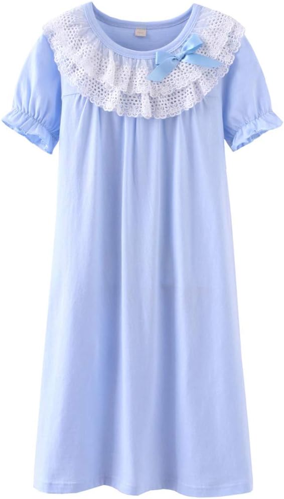 Little Girls Princess Nightgown Cotton Lace Bowknot Sleepwear Nightdress