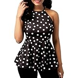 2018 New Women's Casual Dot Print Ruffles Chiffon Blouse Sleeveless O-Neck Tops by E-Scenery (Black, Medium)