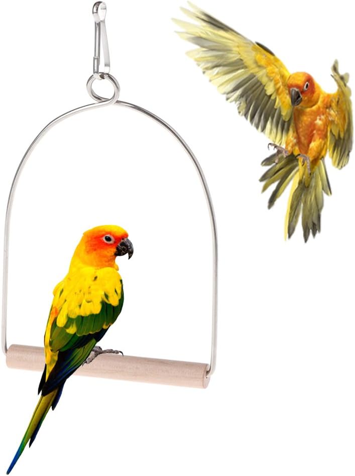 Wodwad Natural Wooden Birds Perch Parrots Hanging Swing Cage Toys Stand Holder Pendant
