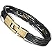 FIBO STEEL Leather Wrap Bracelet for Men Braided Wrist Cuff Vintage, Black 8.5inches
